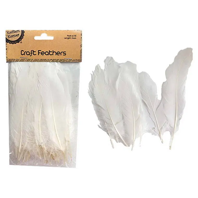 White Craft Feathers – 50-Piece Pack, 14Cm Soft Feathers 1