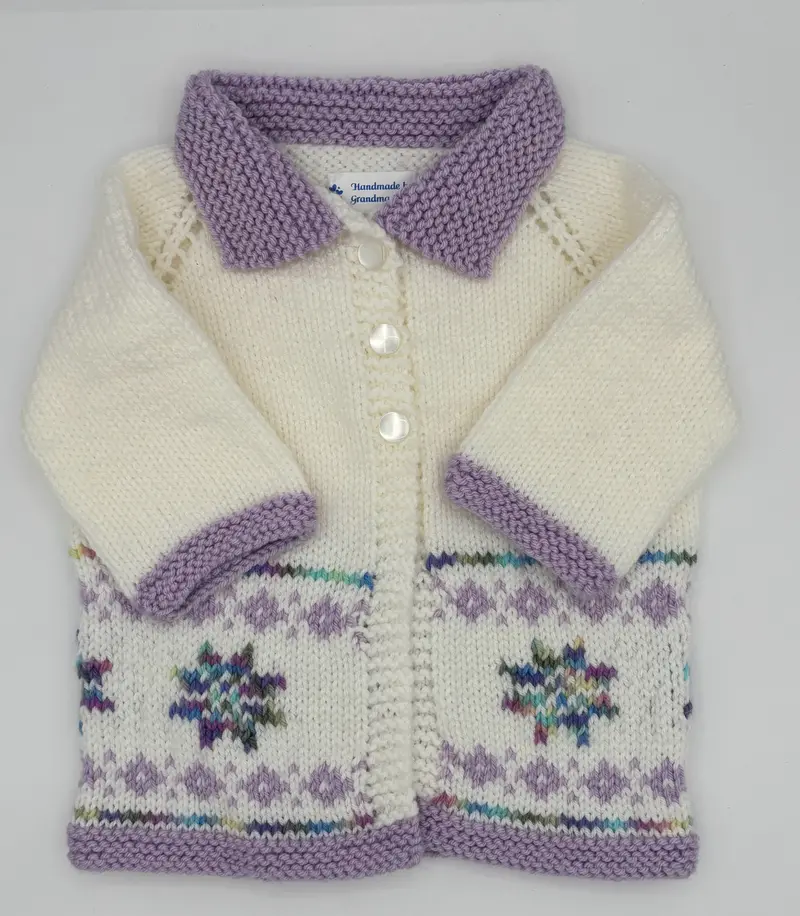 White & Lavender Fair Isle Knit Coat – 12–18 Months 1