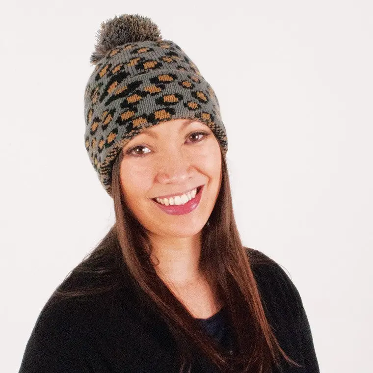 Women’S Thermal Animal-Print Beanie – Black Heat-Control Knit Hat 1