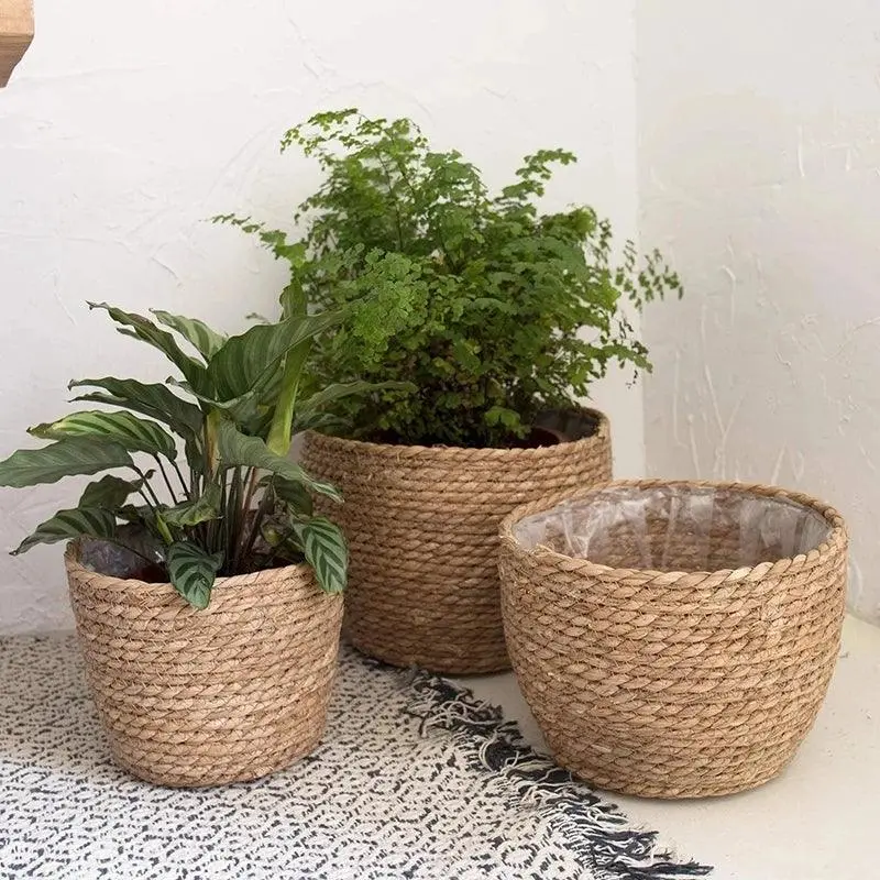Woven Grass-Style Basket Planter For Indoor Plants 1
