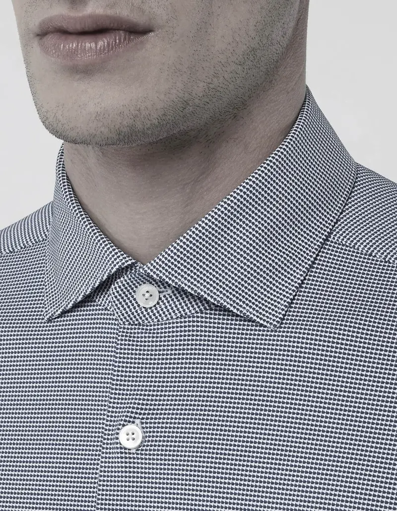 Xacus Houndstooth Twill Shirt With Small Cutaway Collar 1