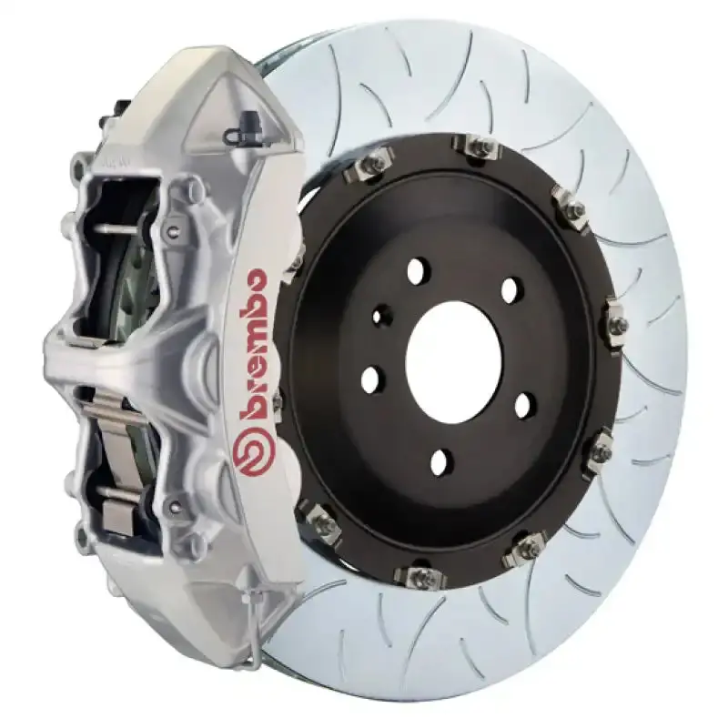 Brembo Front Gt Big Brake Kit For 2009–2015 Cadillac Cts-V – 6-Piston Calipers, Slotted 405X34Mm Two-Piece Rotors, Silver Finish 1