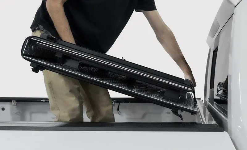 Lomax B1040079 Hard Tri-Fold Truck Bed Cover – Matte Black Split-Rail Design 1
