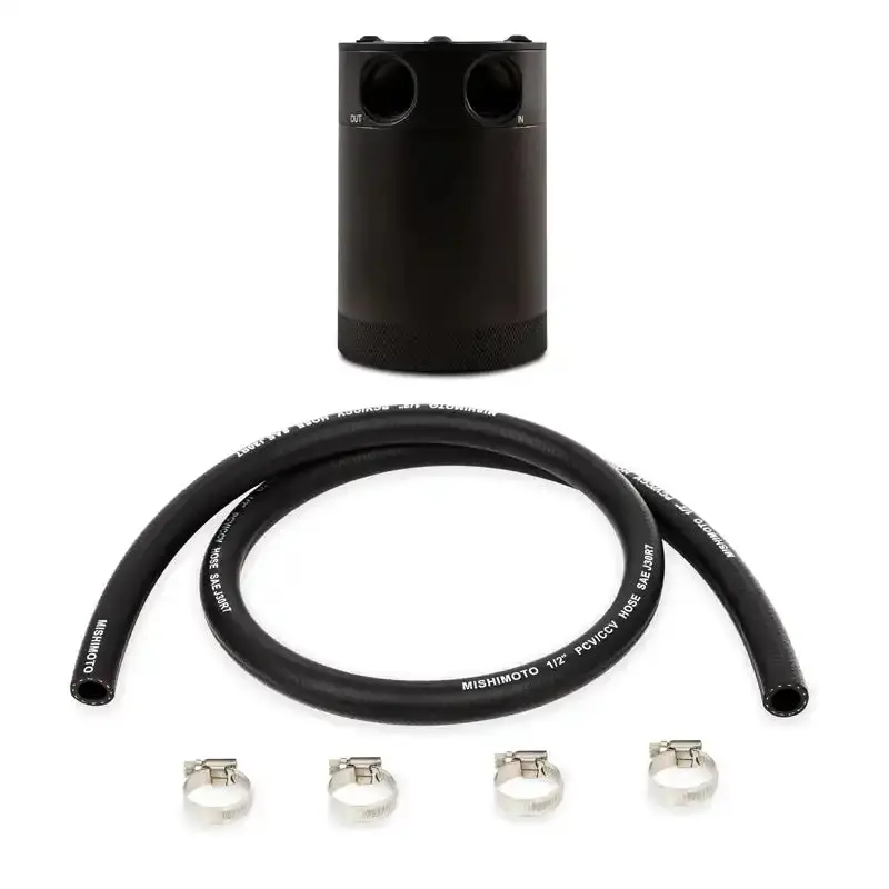 Mishimoto Universal 2-Port Oil Catch Can – Assembled Black Unit With Pre-Attached Braided Hose 1
